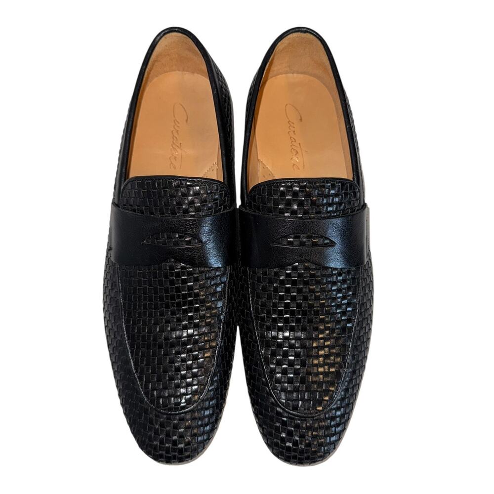 Men’s Black Woven Leather Penny Loafers Size 13 Dress Shoes Slip-On